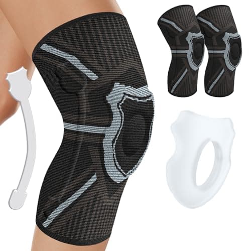 Image of KICQOM Knee Support Brace 2 Pack,Knee Brace Compression Sleeve for Men and Women,for Arthritis,Ligament Injury,Meniscus Tear,Joint Pain,MCL,ACL,Tendonitis,Sports,Running,Squats(XXL)