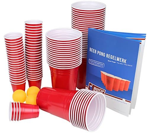 Image of BeerCup-Classics Ultimate Beer Pong Party Pack Red Party Cups with Balls & Shot Cups Beer Pong Party Cups Extra Strong Red Plastic Cups (100 Cups, 100 Shots & 6 Balls)