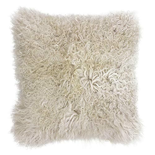 Image of Riva Paoletti Mongolian Cushion Cover - Oatmeal Beige - 100% Natural Sheepskin Fur Fabric - Luxurious Suede Feel Reverse - 100% Wool - 40 x 40cm (16" x 16" inches) - Designed in the UK