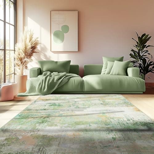 Image of MAST DOO Washable Rugs Living Room Large 140x200cm, Area Rug Modern Abstract Rugs for Bedroom Soft Short Pile, Machine Washable Rug Non-Slip Dining Room Nursery Lounge Home Office Decor, Yellow Green