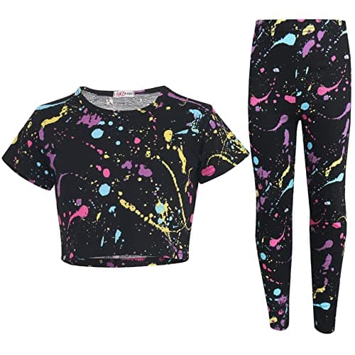 Image of A2Z 4 Kids Girls Splash Crop Top Legging Sets Soft Stretchy Durable Stylish - Splash 240 Crop Legging Set._9-10