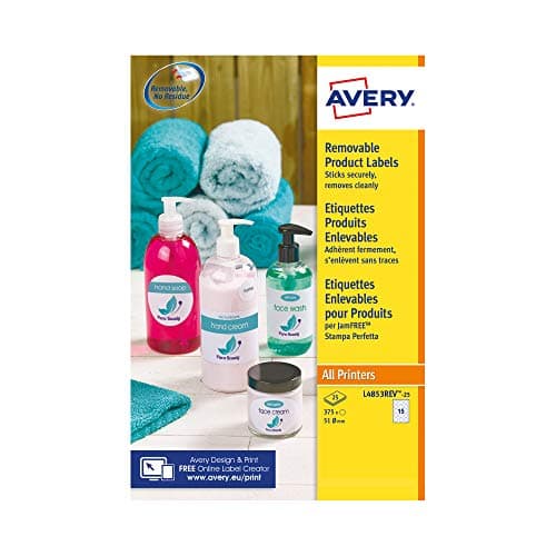 Image of Avery Removable, Printable, Multi Purpose Circle Labels, Multi Surface, Ø 51 mm, White, 15 Labels per Sheet, 375 Blank Labels per Pack (L4853REV-25)