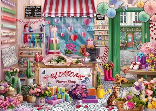 Image of Ravensburger Blossoms Flower Shop 1000 Piece Jigsaw Puzzle - Tetiana Bulba Artwork - Cobblestone Road Collection No. 2 - Premium Quality Adult Puzzle - Relaxing Mindful Hobby