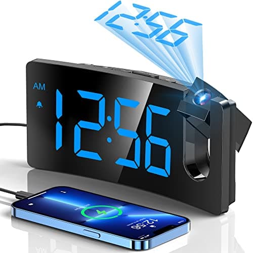 Image of GOLOZA Projection Alarm Clock, Digital Clock with 180° Rotatable Projector, 3-Level Brightness Dimmer, Clear LED Display, USB Charger, Progressive Volume, 9mins Snooze,12/24H, for Bedroom