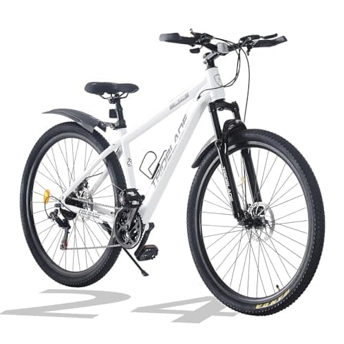 Image of TRIOBLADE 24/26/27.5/29 Inch Mountain Bike 21 Speeds Bike 17.5 Inch Lightweight Aluminium Frame Bicycle for Adult Men Women, Lockout Suspension Fork, Dual Disc Brake (24inch, White)