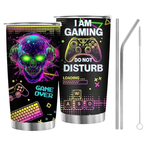 Image of Clyrax Gamer Gifts for Boys Men, Stylish Design Insulated Stainless Steel Tumbler, 20oz Travel Mug with Straw Lid and Extras, Gamer Cup for Cold Hot, Cool Gaming Cup Gift for Teen Boys and Gamers