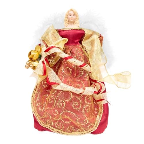 Image of The Christmas Workshop 82000 Angel Christmas Tree Topper / 12” Tall/Red & Gold Coloured/Indoor Christmas Decoration