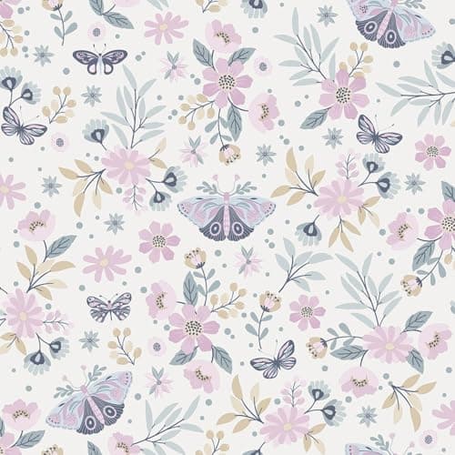 Image of Sweet Meadow Pink Wallpaper - Floral Flowers Butterflies Botanical Stylish - Girls Bedroom Feature Wall Decoration DIY