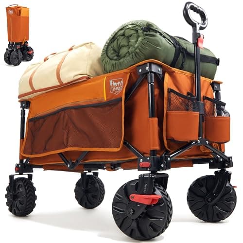 Image of TIMBER RIDGE Festival Trolley on Wheels with Brakes, 200L Folding Camping Trolley Cart with Adjustable Handle & Cover Bag, 100kg Heavy Duty Cart Wagon for Outdoor Garden Picnic Beach