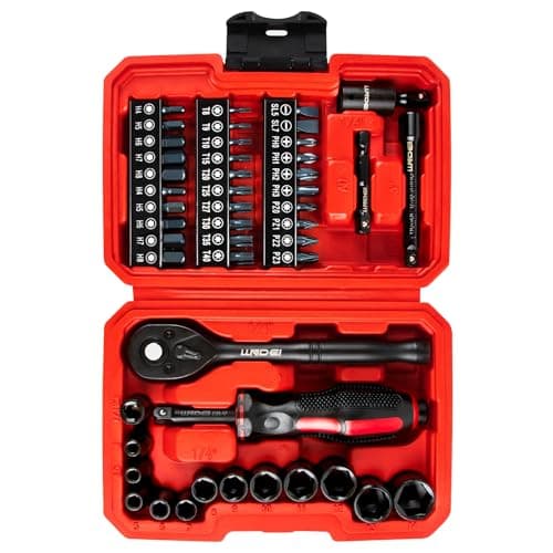Image of LLNDEI 48 Piece 1/4 Inch Mini Socket Ratchet Wrench Set, Metric Shallow Socket (4-14mm) 6-Point,with 72 Teeth Mini Ratcheting Wrench, Screwdriver Bit Set, Universal Joints and 3 Inch Extensions