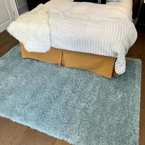 Image of Shaggy Duck Egg Blue Soft Insulating Rug High Pile Thick Solid Colour Warm Touch Living Area Bedroom Rugs 160cm x 230cm (5ft 3" x 7ft 7")
