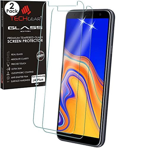 Image of TECHGEAR [2 Pack] GLASS Edition for Samsung Galaxy J4 Plus, J4+ 2018 Genuine Tempered Glass Screen Protector Guard Cover Compatible with Samsung Galaxy J4+