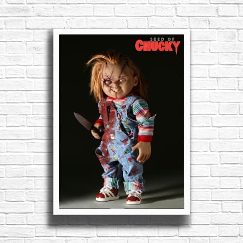 Image of Chucky, Horror Movie Print, Scary Thriller Film Poster, A4 and A3 Size Frame Options Available,Great Home, Pub, Café, Bar Wall Art Print, House gift for horror lovers (A3 Framed (White))