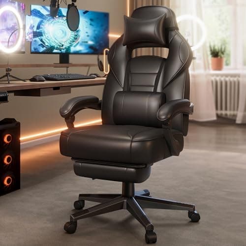 Image of SONGMICS Racing Gaming Chair, Adjustable Office Chair with Footrest, Ergonomic Design, Headrest, Lumbar Support, 150 kg Weight Capacity, Ink Black OBG073BH09
