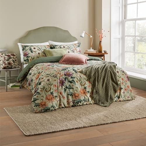 Image of furn. Wylder Nature Wallflower Botanical Duvet Cover Set – Vintage Botanics Linen Look (Celadon Green – Double)
