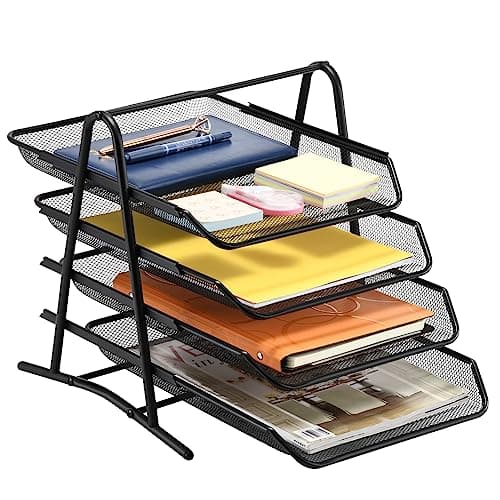 Image of Marbrasse Desk Organiser,Letter Tray Organizer,Paper Tray Stackable,in Trays for Desk File Magazines Organizer,for Office File Organiser(4Tire Black)