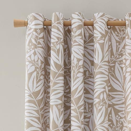 Image of Catherine Lansfield Sorrel Leaf 66x90 Inch Fully Reversible Eyelet Curtains Two Panels Natural