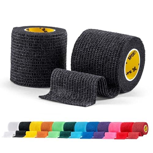 Image of 2 Rolls SPORTTAPE Football Sock Tape, 5cm x 4.5m, Black - Self-Adhesive Cohesive Bandage, Compression Wrap & Sports Stretch Tape for Ankles, Joints, Socks, Vet & Pet Wrap for Dogs, Horses