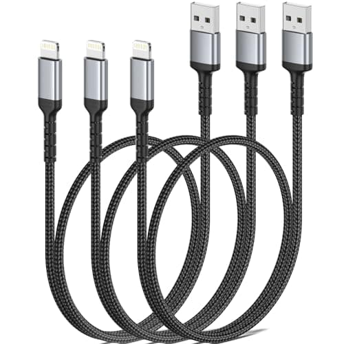 Image of Short iPhone Charging Cable[0.5m, 3Pack], 50cm Nylon iPhone Charging Cable USB Lightning Fast Charging Lead USB A to Lightning Cord for Apple iPhone 14 13 12 11 Pro Max Xs Xr X 8 7 6 Plus SE iPad