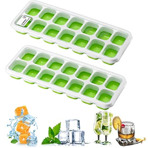 Image of 2 Pack Ice Cube Trays with No-Spill Removable Lid, Lfgb Certified BPA Free Moulds,Easy-Release Silicone and Flexible 28-Ice Trays,Best for Freezer,Baby Food,Water,Whiskey,Cocktail and Other Drink