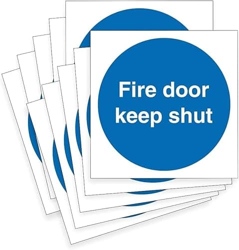 Image of Fire Door Safety PVC Vinyl Sticker Signs [Pack of 6] - Fire Door Keep Shut Sign (100mm x 100mm) keep Closed - Water/Weather proof/Long lasting