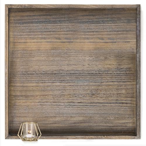 Image of Hanobe Serving Tray Ottoman Large: Wooden Decorative Trays for Living Room Over Footstool - Square Rustic Dark Brown Extra XXL Wood Platter Coffee Table Decor Display 56cm