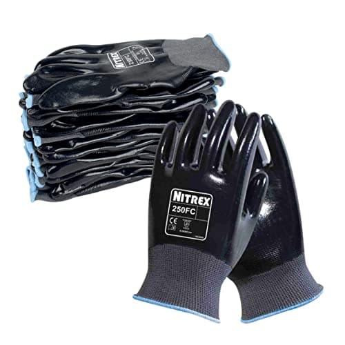 Image of Nitrex 250FC Work Gloves - General Handling Safety Gloves - Resistant to Abrasions, Cuts, Tears, and Punctures - Full Nitrile Coating for Mechanical and Industrial Protection - 10 Pairs - Size 10