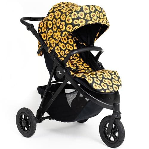 Image of Roma Atlas Baby Stroller, Sunflower, All Terrain Buggy Pram, 3 Wheeler Pushchair, Lightweight Foldable, Off-Road & City All Terrain Stroller Pushchair with Rain Cover Combo,Puncture-Proof Wheels