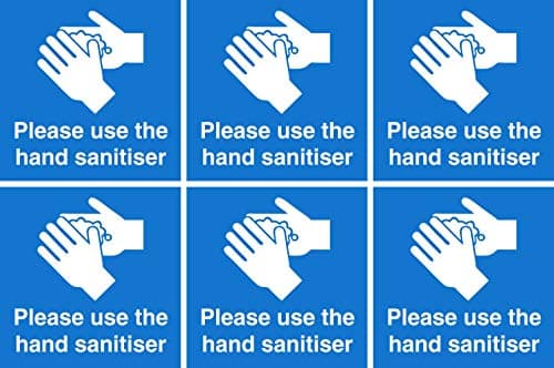 Image of Set of 6 stickers. Please use the hand sanitiser. Alcohol hand rub signs. Each sticker is 120mm x 120mm.