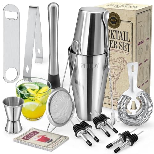 Image of Perjoy 16 Piece Cocktail Shaker Set, Stainless Steel Bar Accessories for Home Pub, Boston Shaker Gift Set