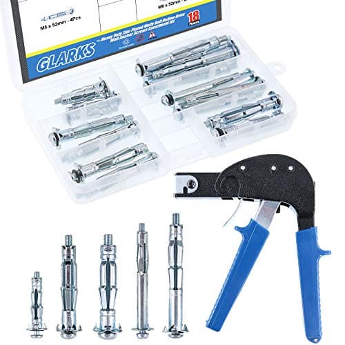 Image of GLARKS GLLAZX-9 Heavy Duty Gun Wall Anchor Metal Setting Tool with Molly Bolt Hollow Drive Wall Anchor Screws Assortment Kit for Cavity Anchor Plasterboard Fixing