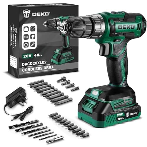 Image of Power Drill Cordless: DEKOPRO 20V Cordless Drills Electric Driver Set Tool for Women with Battery and Charger 20 Volt Tools Kit Green
