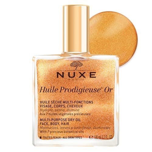 Image of Nuxe Huile Prodigieuse Shimmering Dry Oil 100ml, Illuminating Multi-Purpose Oil, With Gold-Flecked Glow for Face, Body & Hair, Softens & Enhances, Vegan Formula