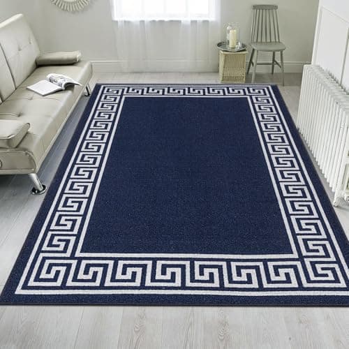 Image of renoazul® Modern Area Rugs With Soft Rubber Back Large Rug 160 x 230 cm - Navy - Greeky Bedroom Rug, Sitting, Kitchen Carpet For Living Room And Lounge Rugs.