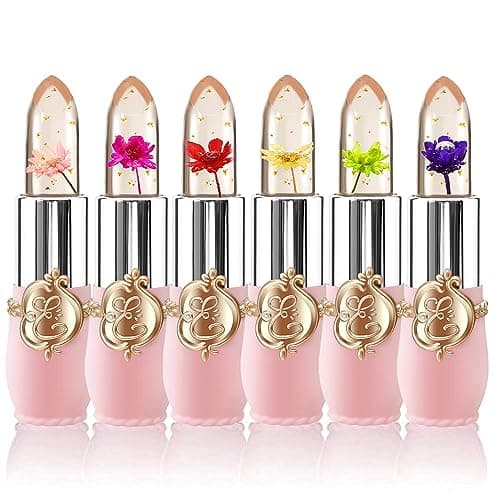 Image of 6 Packs Flower Jelly Lipstick Set Magic Temperature Color Change Lip Balm Long Lasting Moisturizer Lip Gloss Flower Jelly Lipstick Makeup Set (6PCS Set A)