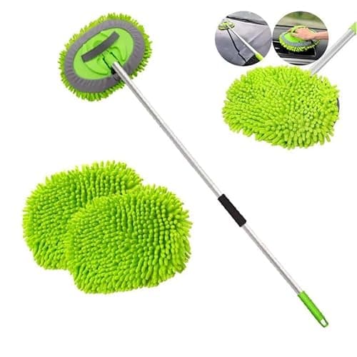 Image of Car Cleaning Brush Microfibre Mop with Mittens Telescopic Kit Scratch Free 2 x Mop Heads 1 x Extendable 150cm Pole with 3 Sections Suitable for Cleaning Cars, Caravans, Vans, Trucks, Boats, etc.