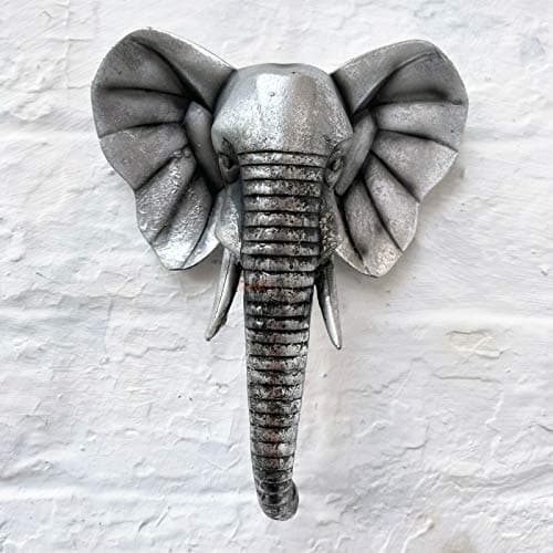 Image of Darthome Silver Elephant Head Bust Wall Mounted Home Statue Sculpture Decor Ornament Gift 21cm