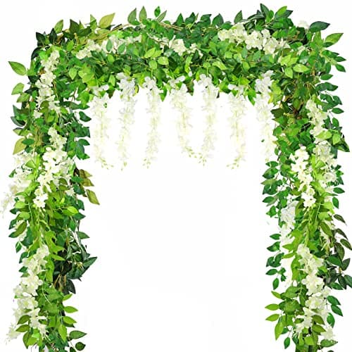 Image of Yueshop 4x 8Ft/ 2.5M Artificial Wisteria Vine Garland Plants Artificial Flowers Arts For Ceremony Home Wedding Theme Park Decoration (White)