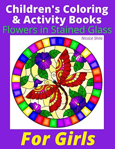 Image of Children's Coloring & Activity Books: Flowers in Stained Glass For Girls