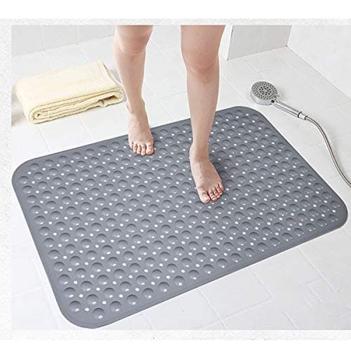 Image of Bathsafe Extra Wide 90x60CM Non-Slip Soft Bath Mat Anti Slip TPR Shower Mat with Strong Suction Cups Non Skid Mats for Bathroom Toilet Hotel, Anti-Bacterial Safety Bathtub Mat,Grey