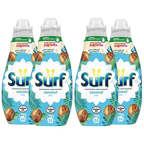 Image of 4 pack of Surf Coconut Bliss Concentrated Liquid Detergent 648ml, 24 washes with Long Lasting Fragrance and Natural Essential Oil, For Burst of Uplifting Fragrance