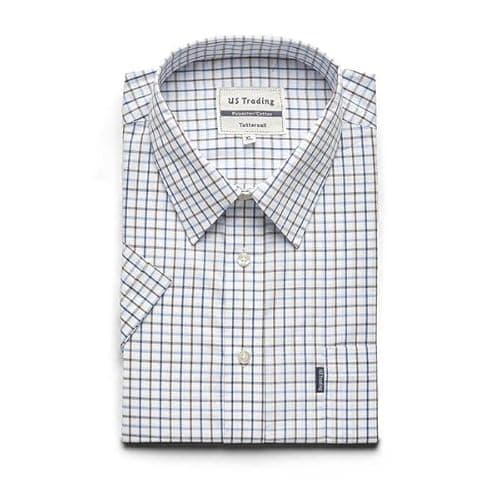 Image of U.S Trading Kingsize Champion Country Style Short Sleeve Tattersall and Doncaster Shirt (UK, Alpha, 3XL, Regular, Regular, Tattersall Blue)