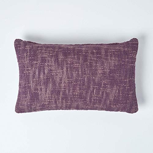 Image of HOMESCAPES Mauve Dark Purple 12 x 20 Inch Nirvana Pure Slub Cotton Cushion Cover Coordinating with Matching Throws and Bedspreads