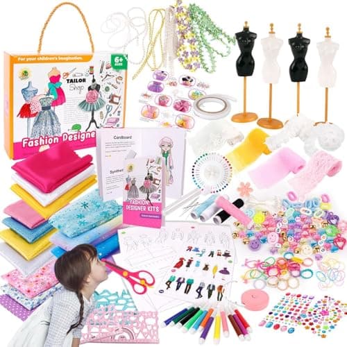 Image of Kids Fashion Designer Kit, 345pcs Sewing Set with 2 Mannequin Stands, Doll Clothes Making Learn to Sew Kit for Girls Ages 6+, Birthday & Thanksgiving Gift