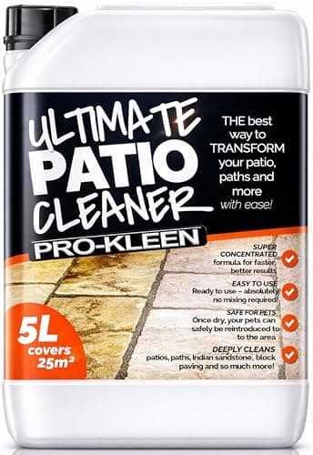 Image of Pro-Kleen Ultimate Patio Cleaner Heavy Duty - Deeply Cleans Patios & Drives to Remove Dirt & Grime - Removes Black Spots & Lichen - Concentrated Formula - Covers up to 25m2 (5 Litres)