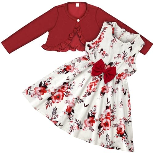 Image of Vicloon Baby Girl Dress and Cardigan Sets, Girls Party Dress, Sleeveless Wedding Party Birthday Dresses for Toddler Girls (4 Years, Red)
