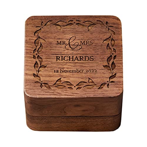 Image of Personalised Wedding Ring Box Holder for 2 Rings With Border