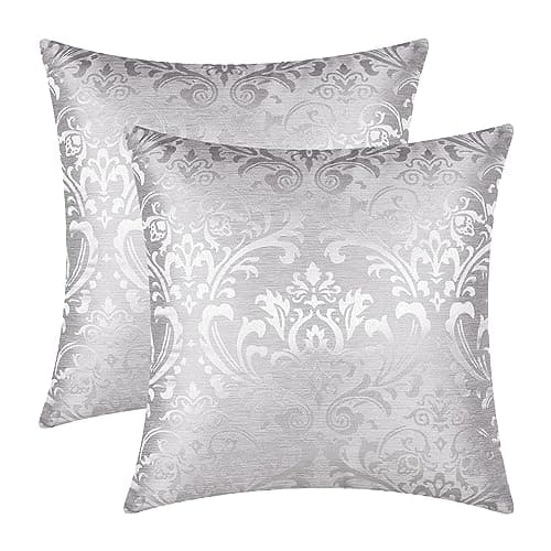 Image of CaliTime Cushion Covers Pack of 2 Throw Pillow Covers Cases for Couch Sofa Home Decoration Vintage Damask Floral Shining & Dull Contrast 40cm x 40cm Silver Grey