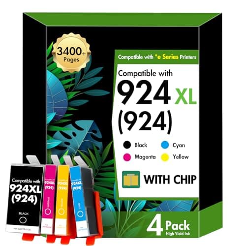 Image of 924 Ink Cartridges 4 pack 8120e Compatible for HP 924 Ink Cartridges 924XL XL 924e for HP OfficeJet Pro 8120e 8132e 8122e 8130e 8124e 8125e 8134e Printer with Chip (Black Cyan Magenta Yellow)