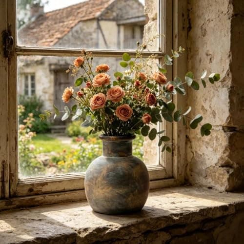 Image of Antique Ceramic Vase, 6 Inch Ceramic Rustic Farmhouse Decorative Flower Vase,Boho Decor Terracotta Vases for Home Decor, for Home Decors, Living Room, Table, Entryway, Wedding,Bronze